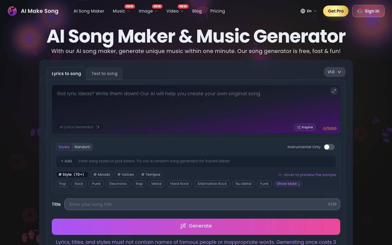 AIMakeSong interface preview