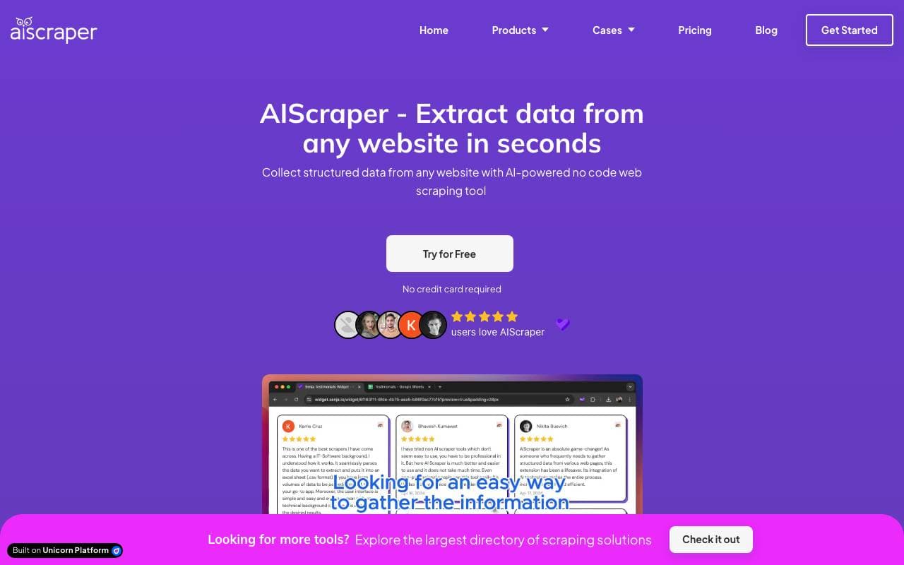 AIScraper interface preview