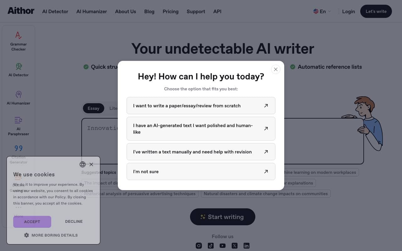 Aithor interface preview