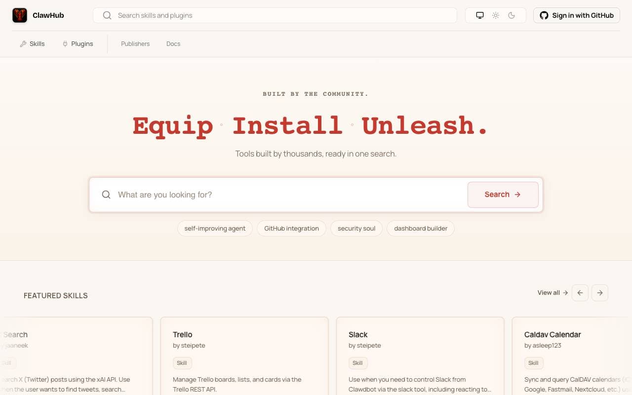 ClawHub interface preview