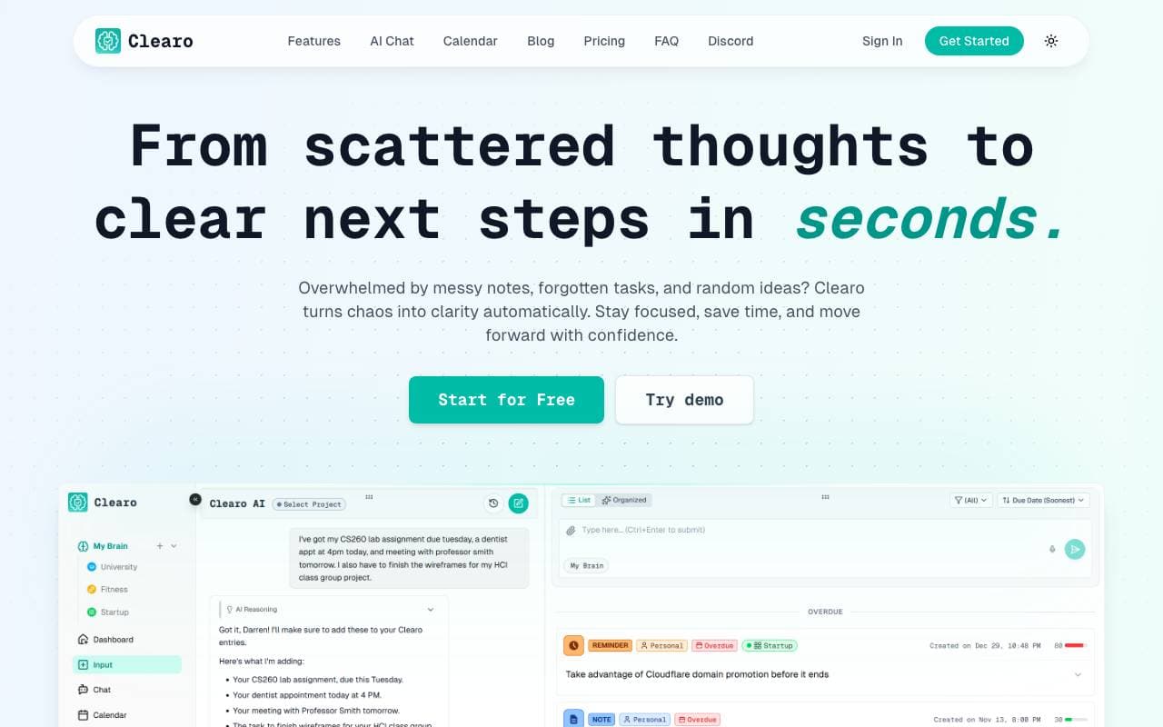Clearo interface preview