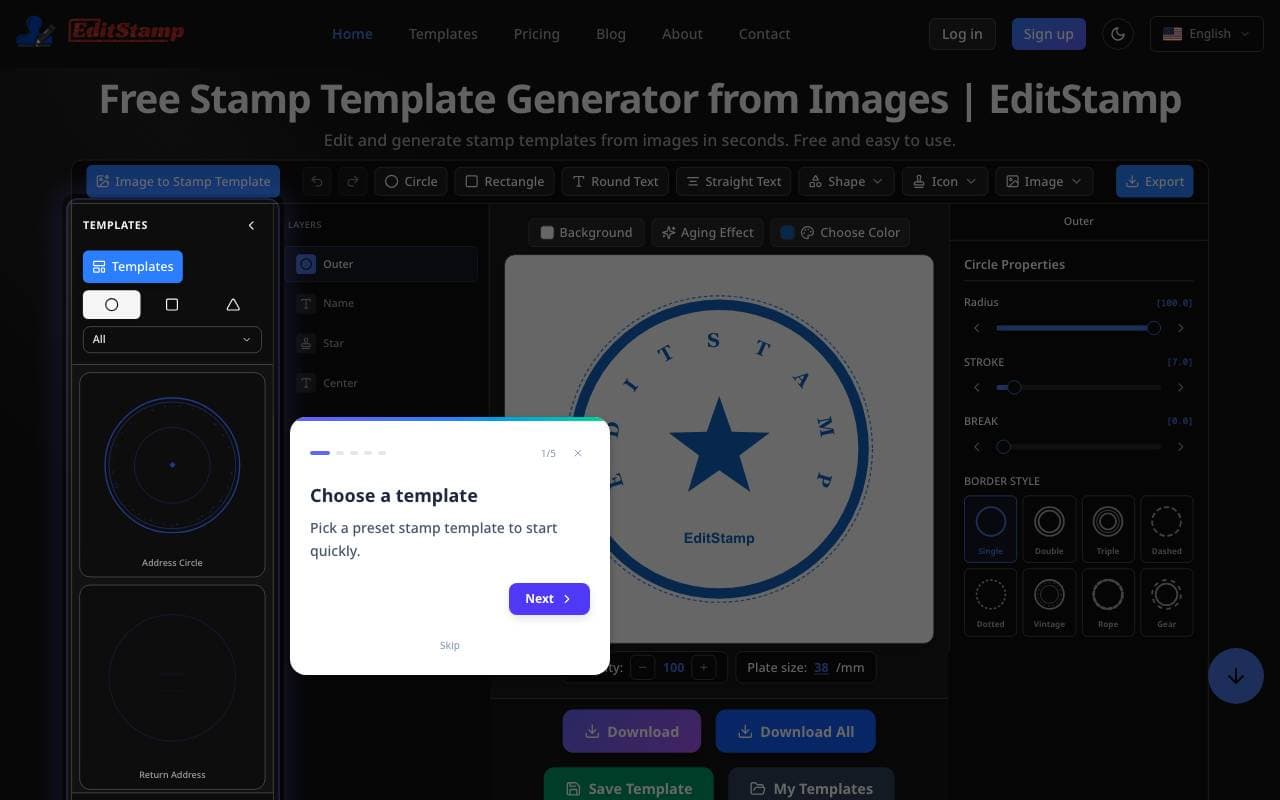 EditStamp interface preview