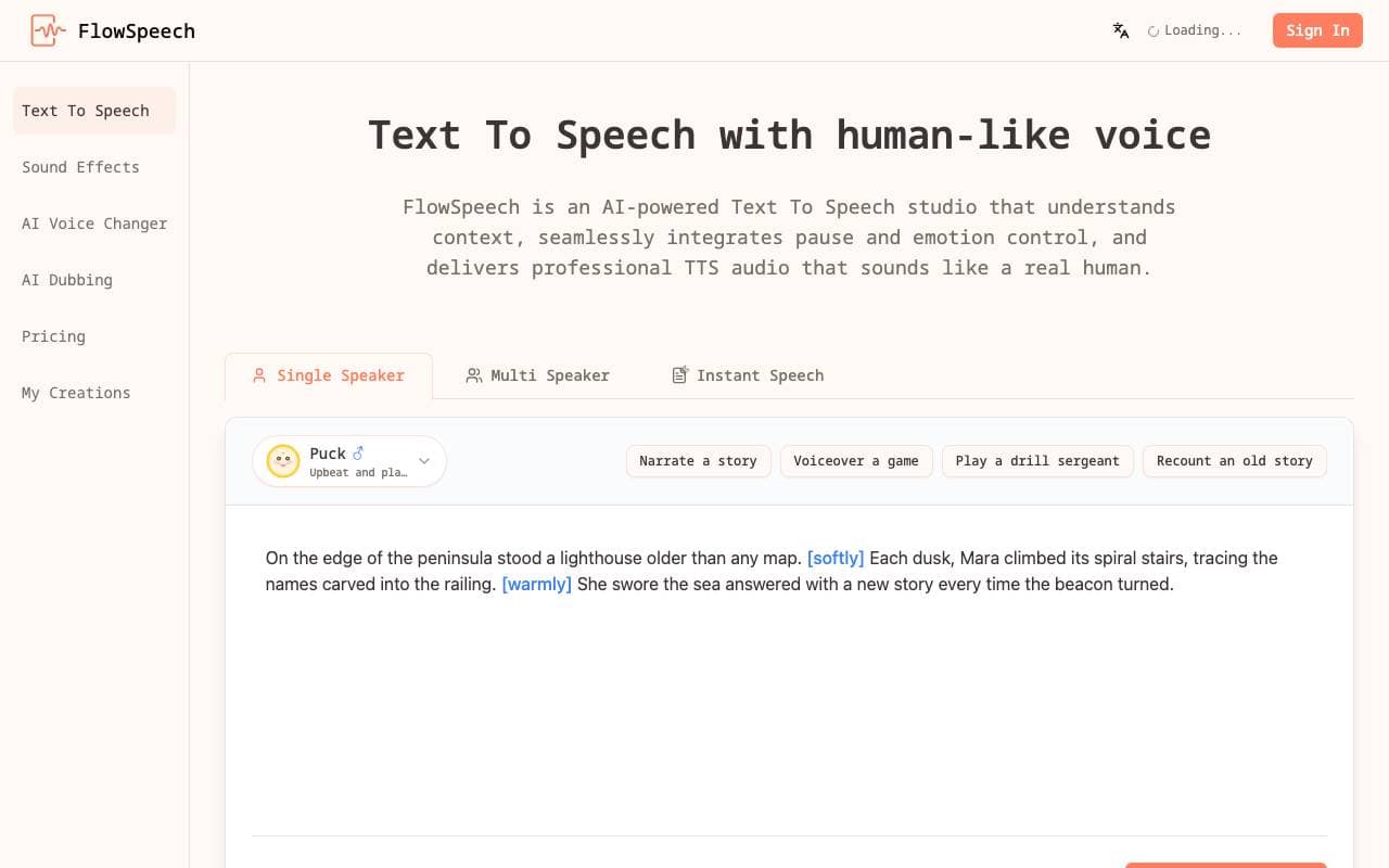 FlowSpeech interface preview