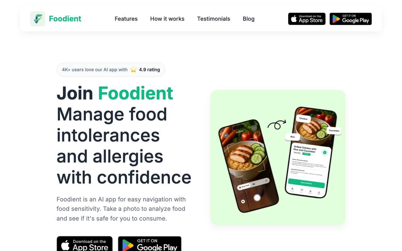 Foodient interface preview