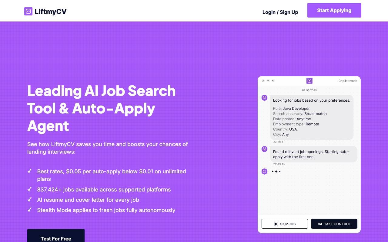 LiftmyCV interface preview