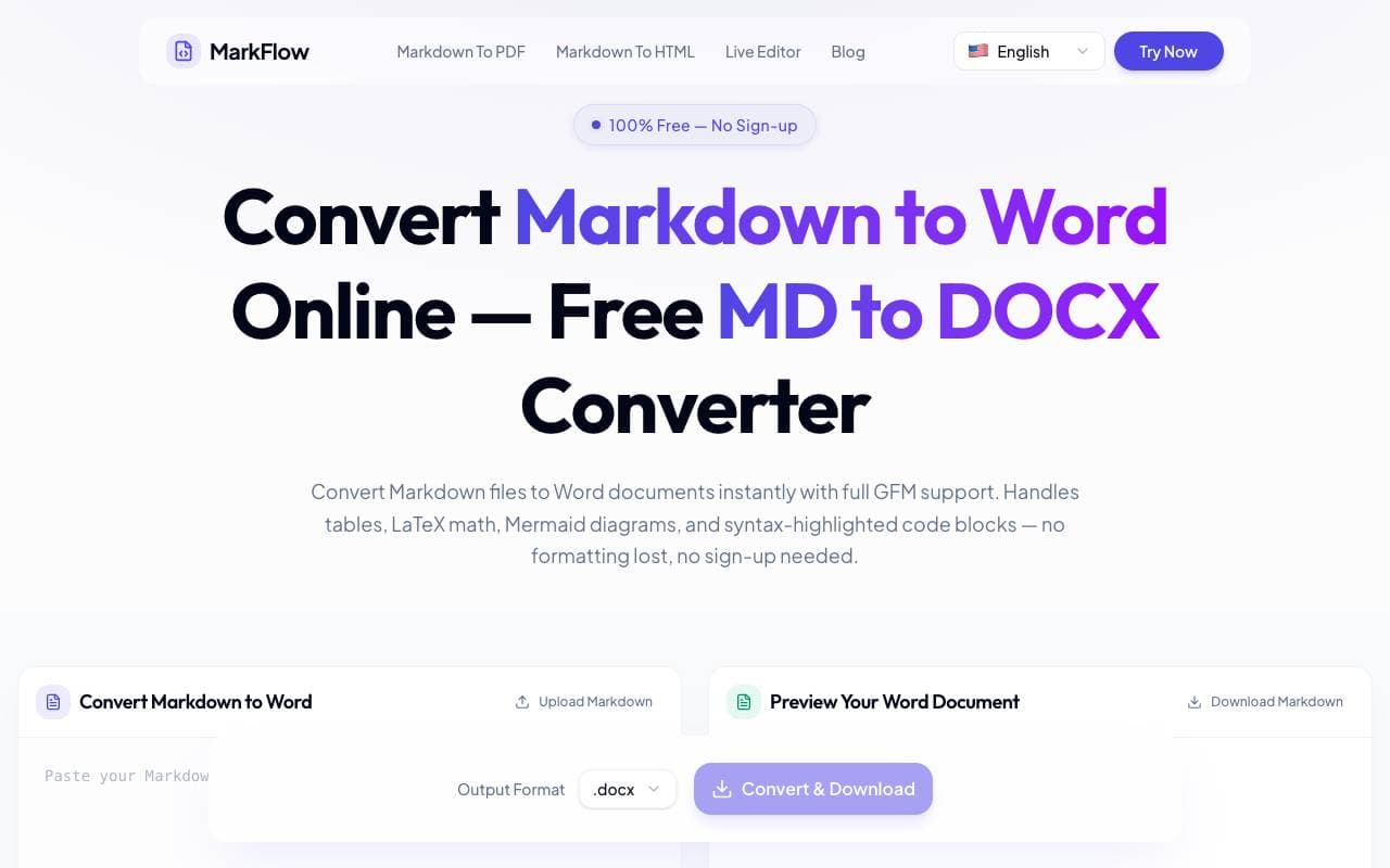 MD2Word interface preview