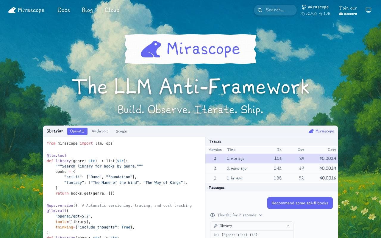 Mirascope interface preview