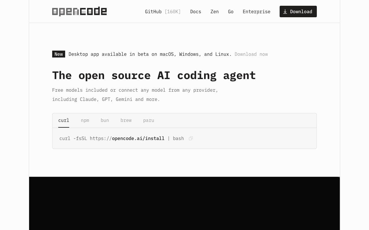 OpenCode interface preview