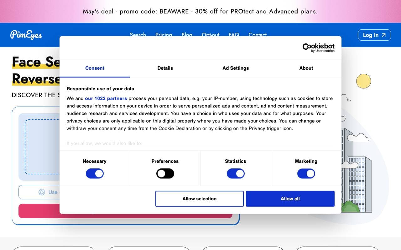 PimEyes interface preview
