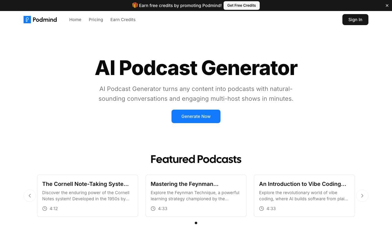 Podmind interface preview
