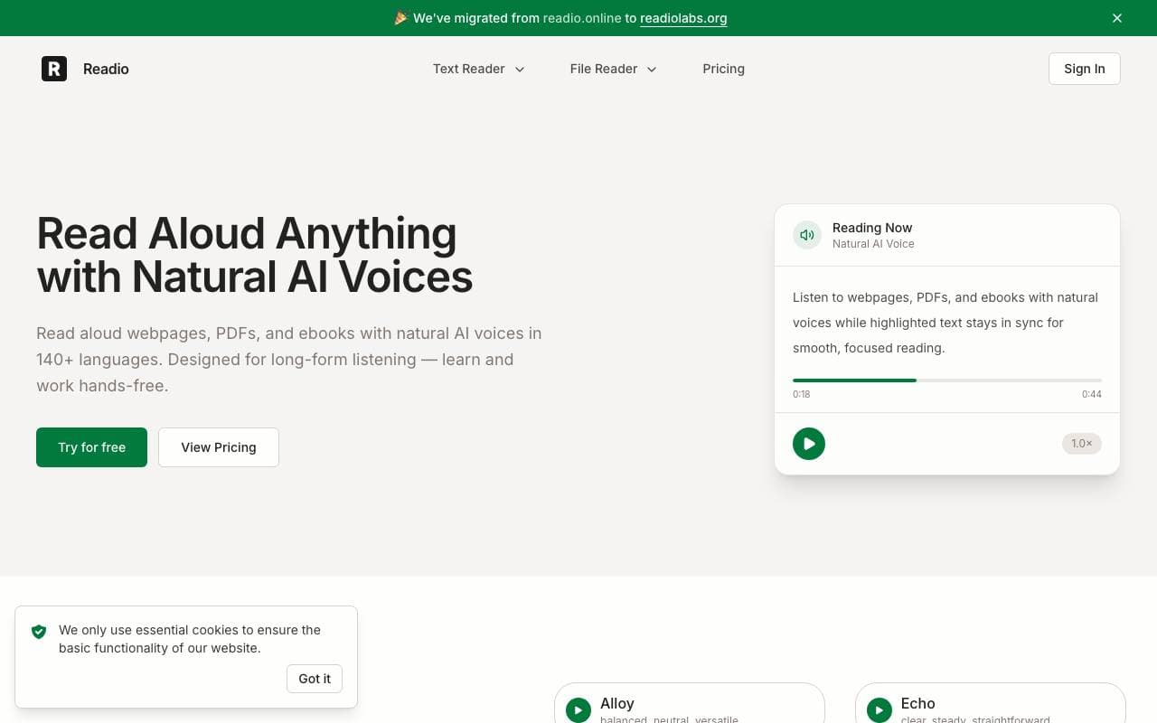 Readio interface preview