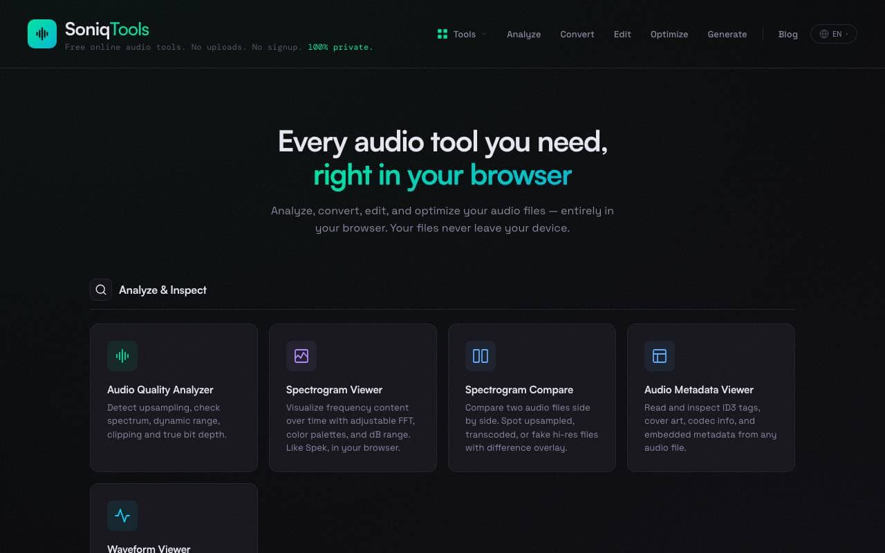 SoniqTools interface preview