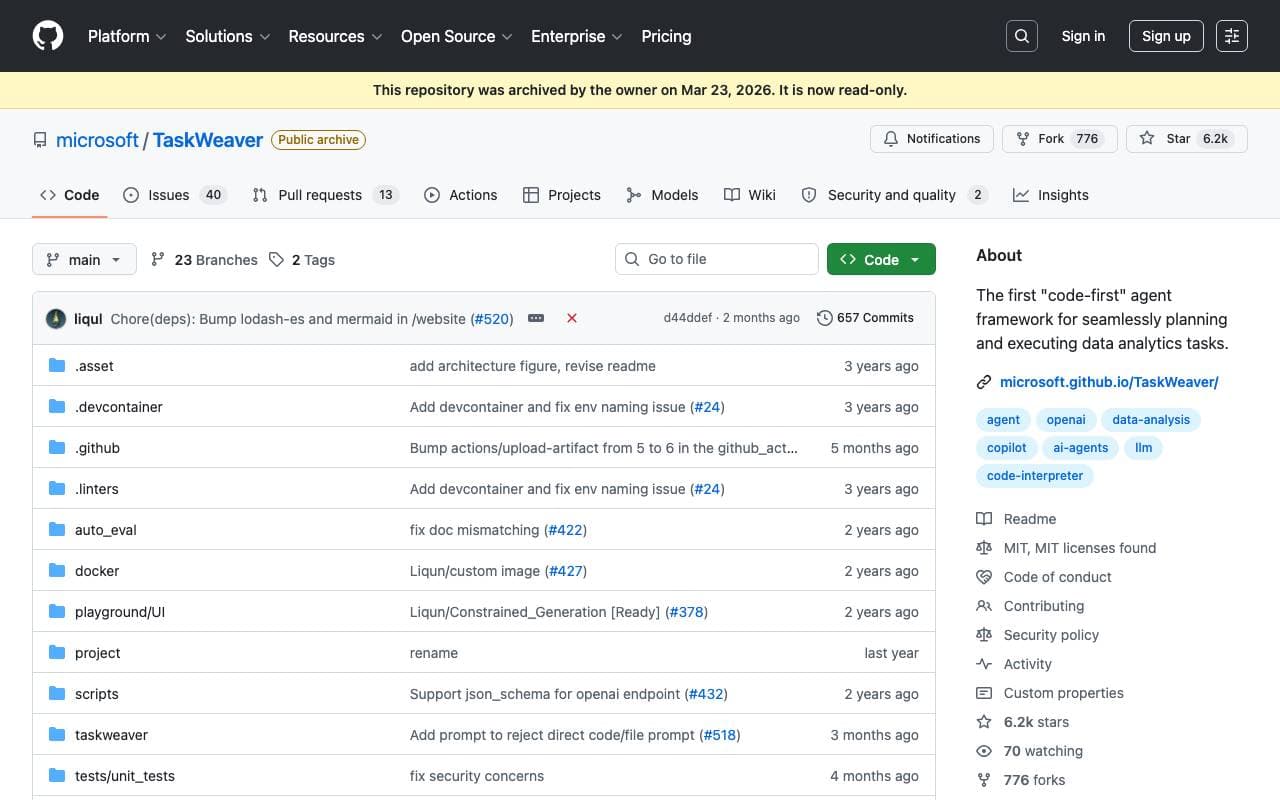 TaskWeaver interface preview