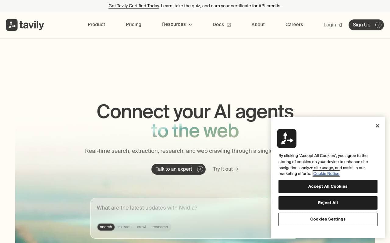 Tavily interface preview