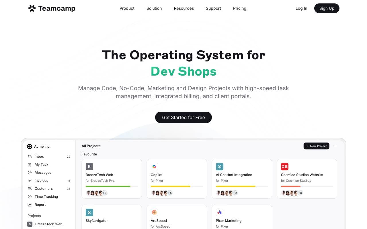 Teamcamp interface preview