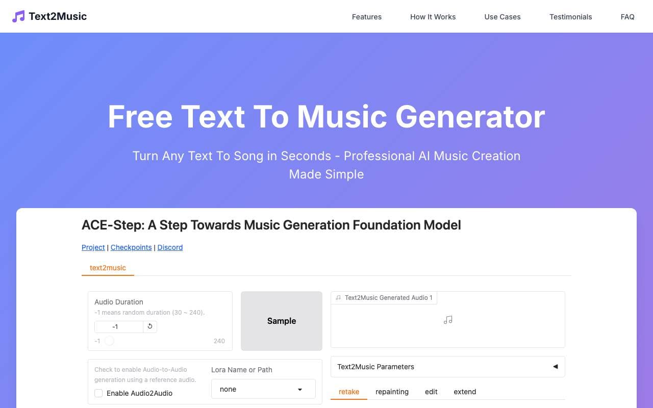 Text2Music interface preview