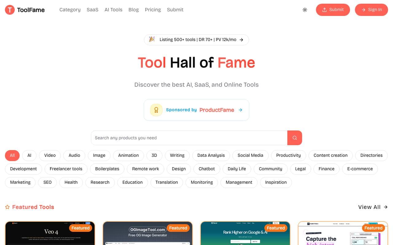 ToolFame interface preview