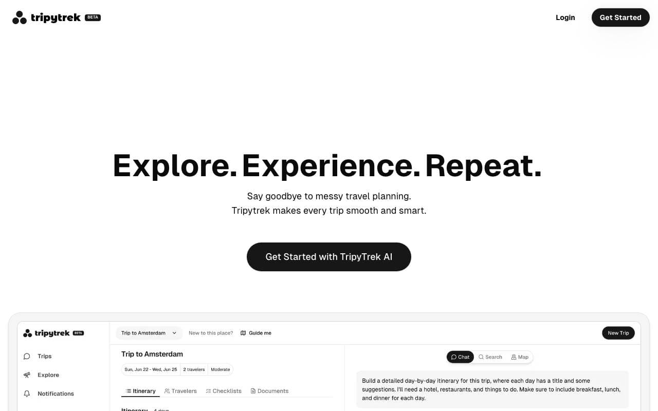 Tripytrek interface preview