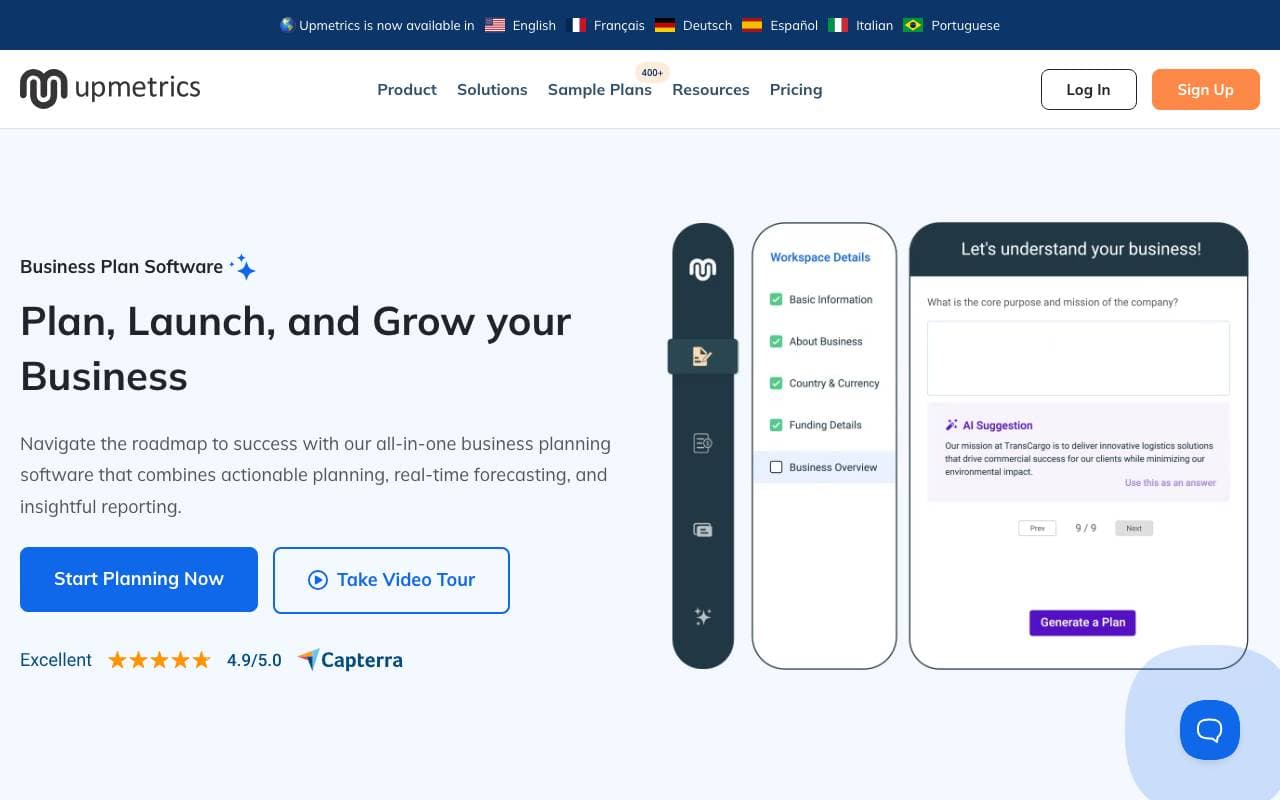 Upmetrics interface preview