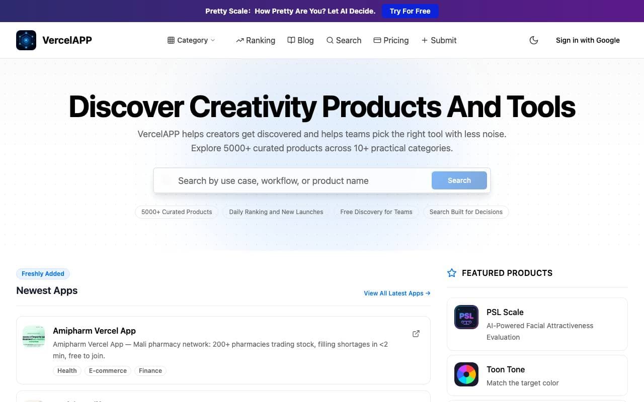 VercelAPP interface preview