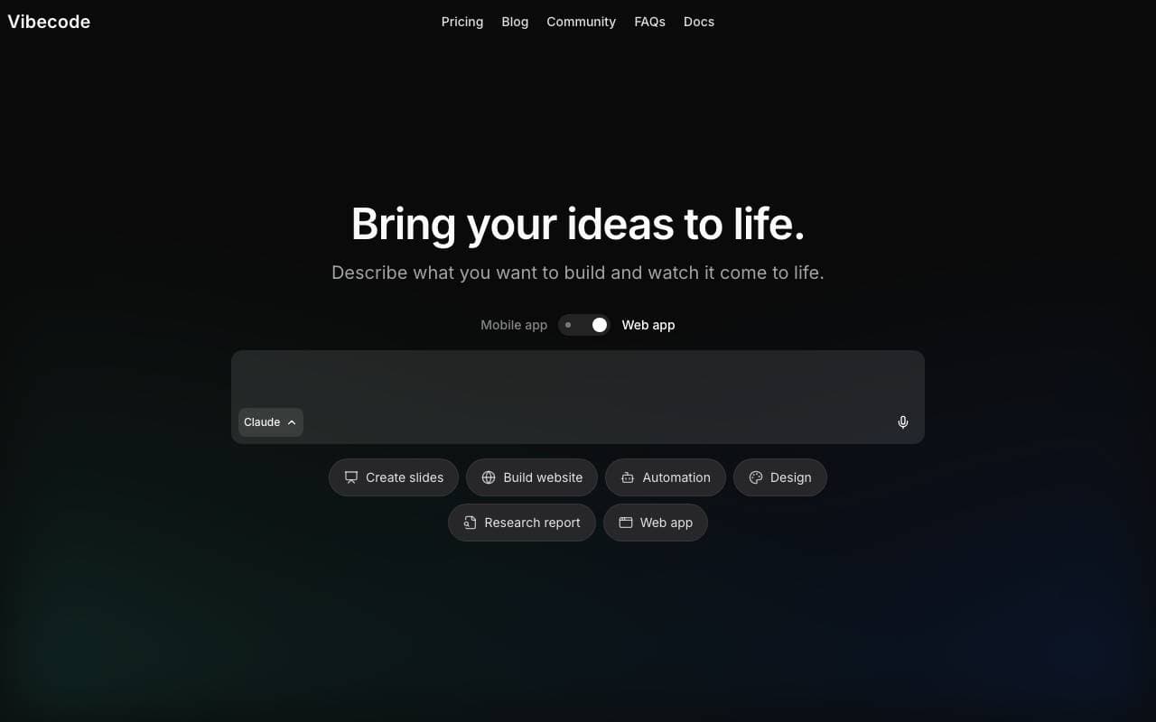 VibeCode interface preview