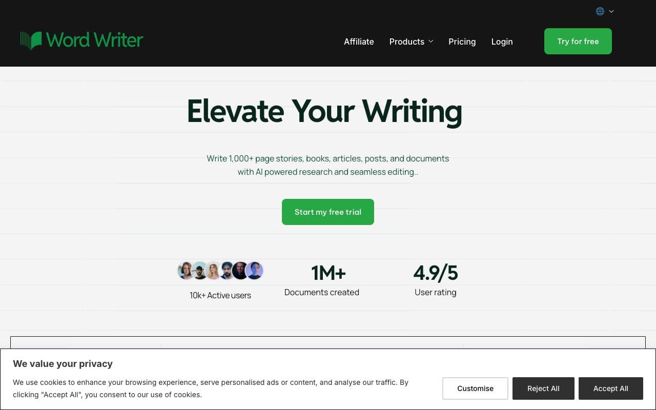 WordWriter interface preview