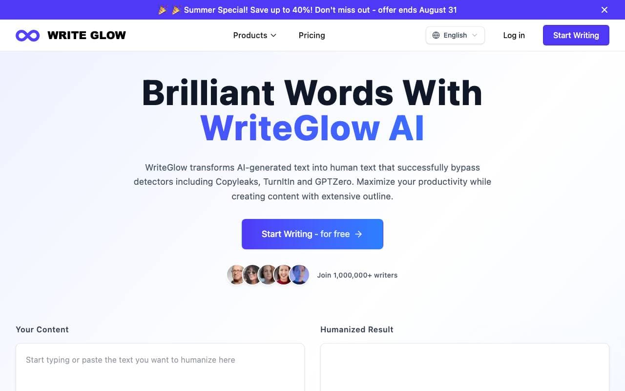 WriteGlow interface preview