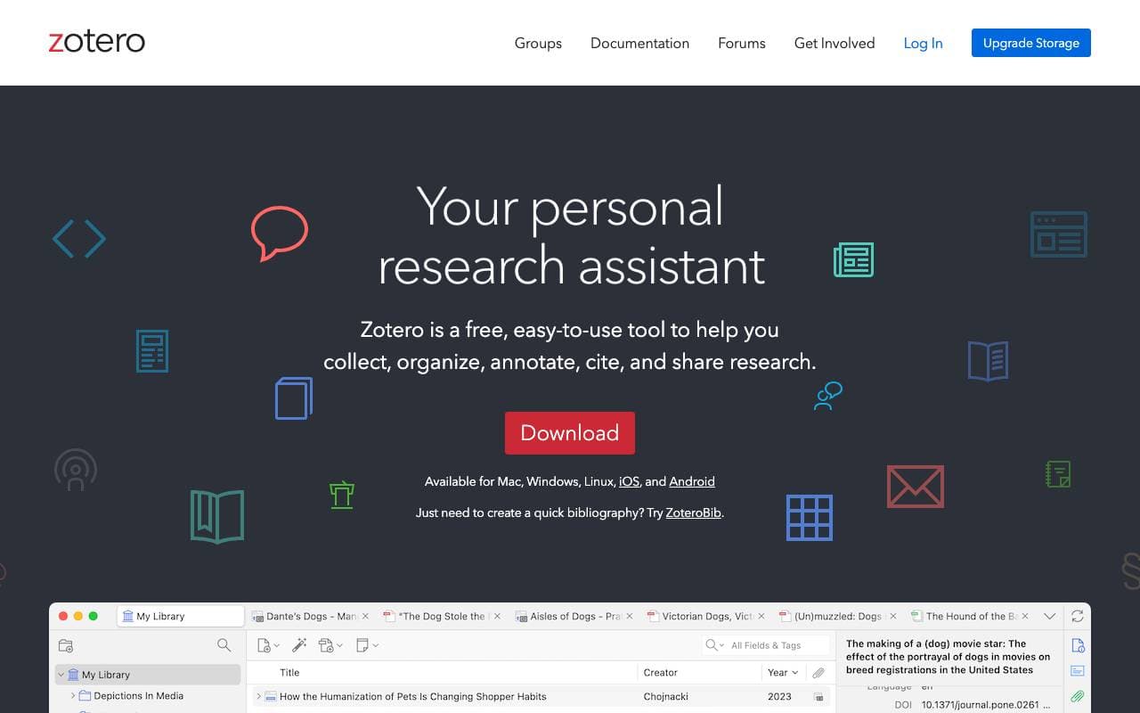 Zotero interface preview