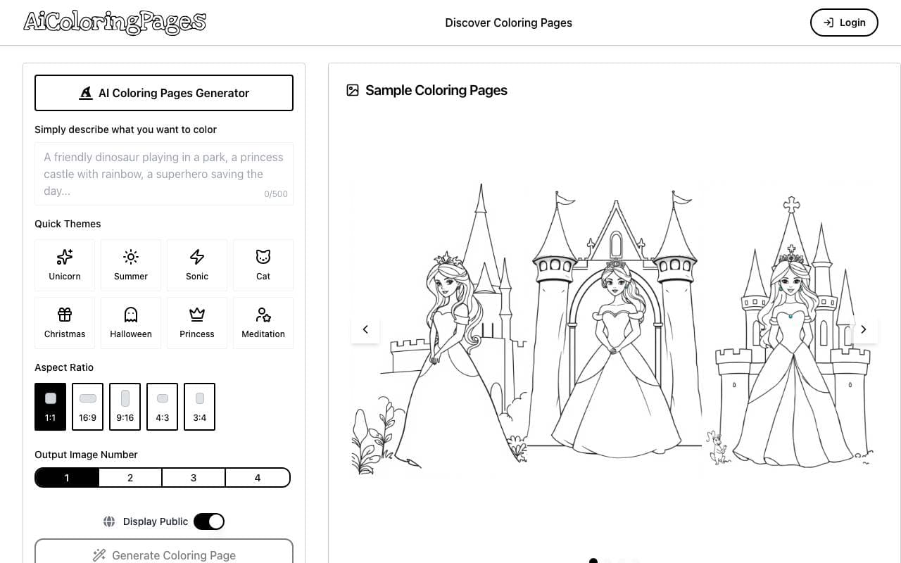 AI Coloring Pages interface preview