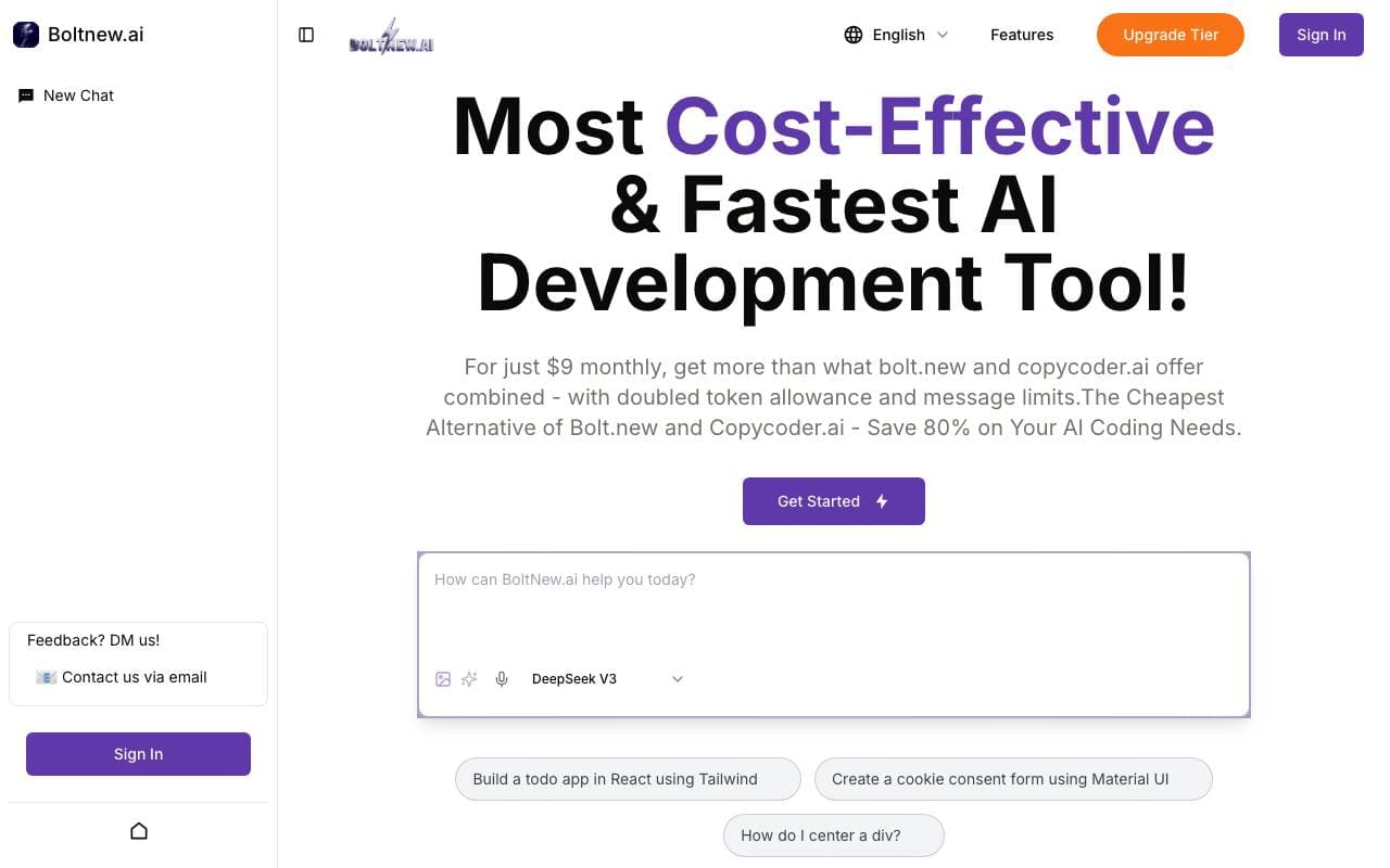 bolt new ai interface preview