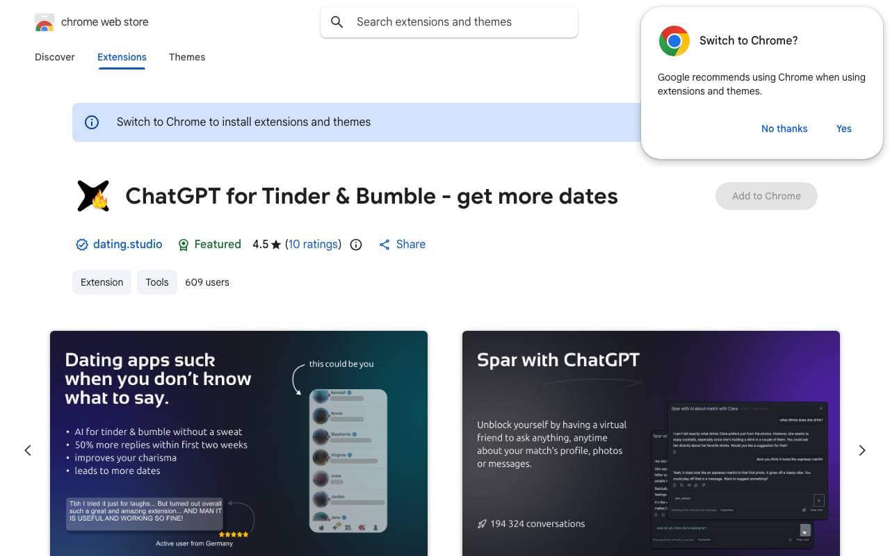 ChatGPT for Tinder and Bumble interface preview