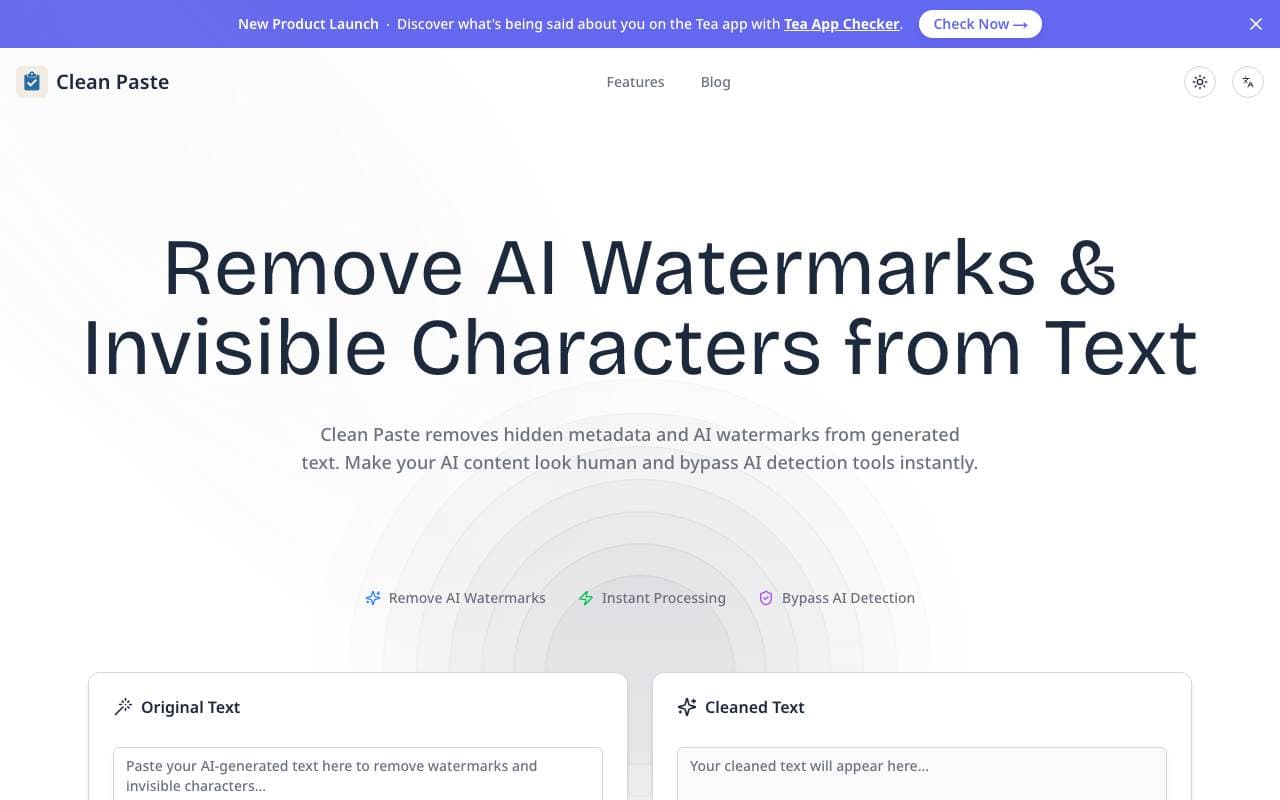 Clean Paste - AI Text interface preview