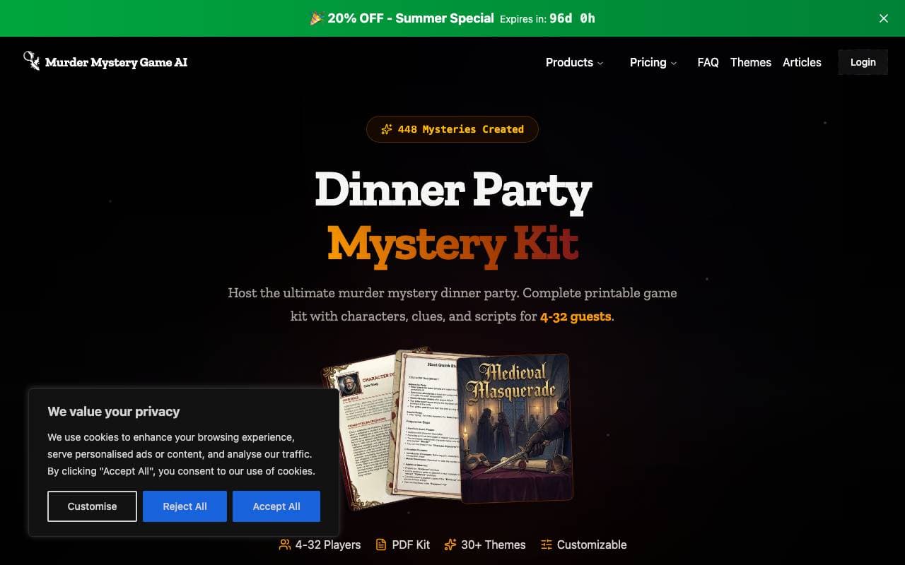 Custom Murder Mystery Party Game interface preview