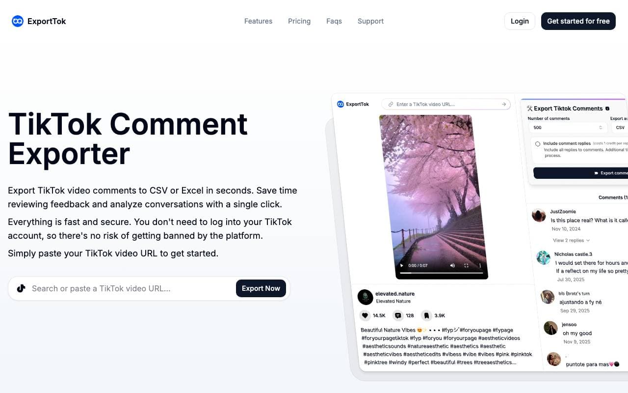 ExportTok interface preview