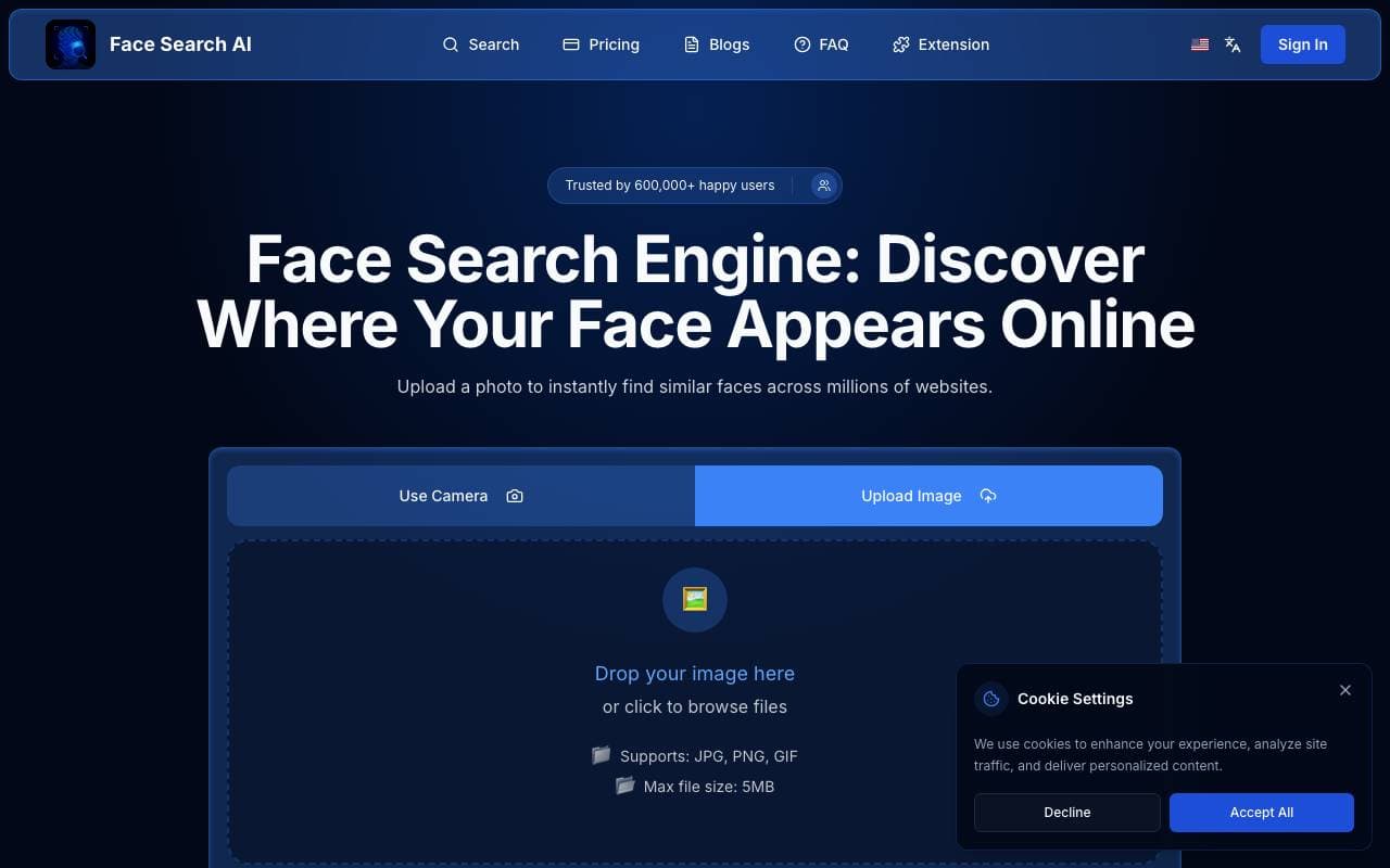 FacesearchAI interface preview
