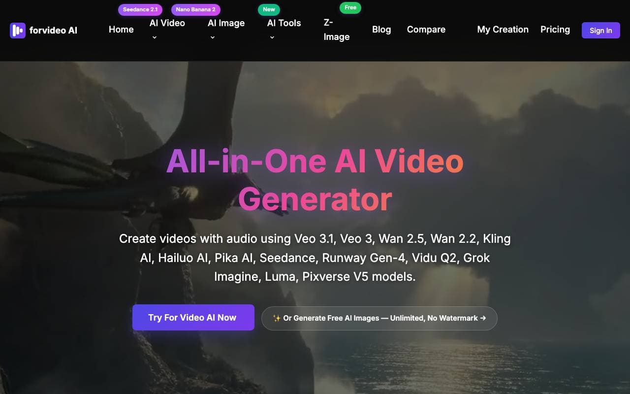 forvideo AI: Veo 3.1, Sora 2 Video interface preview