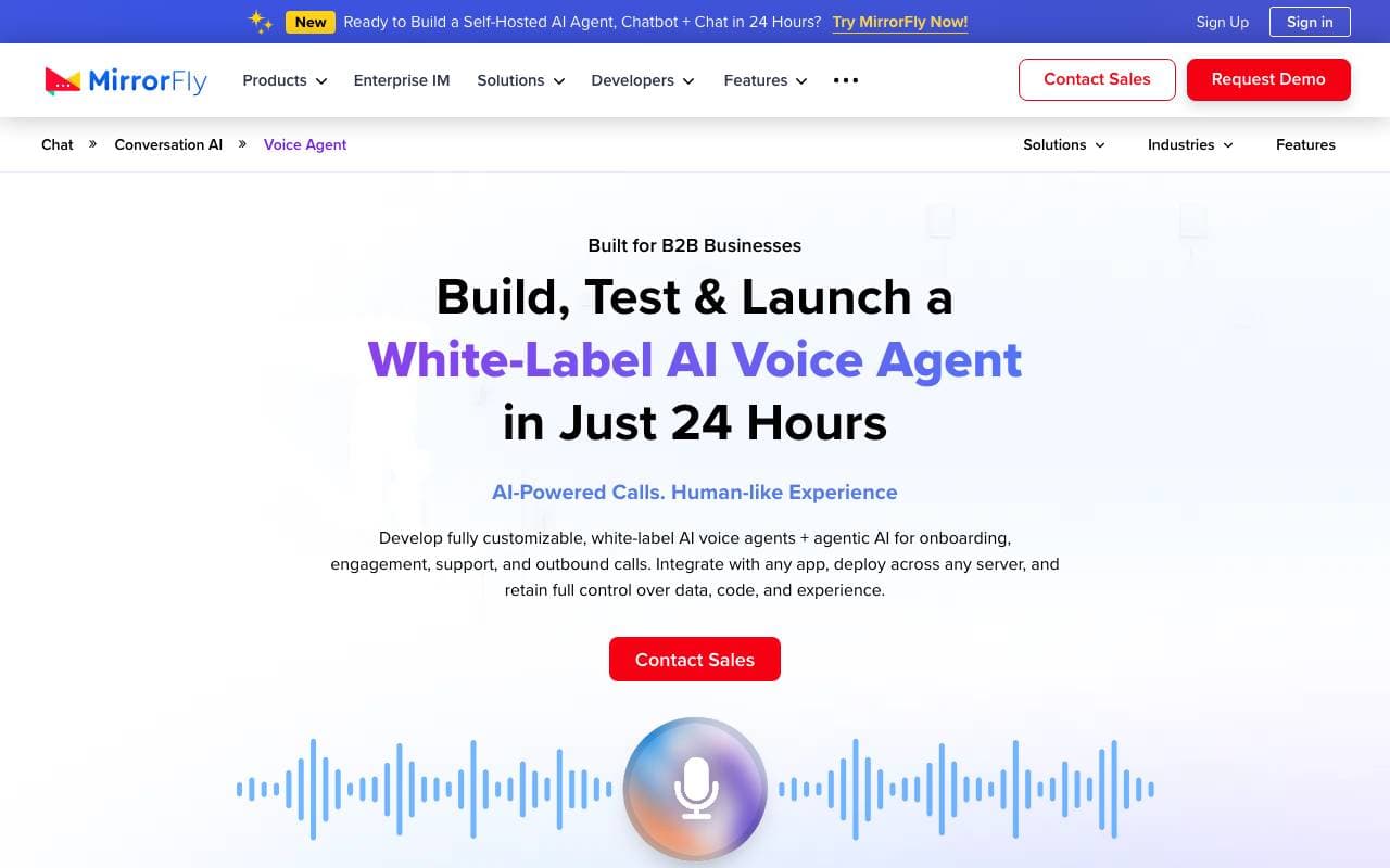 MirrorFly AI Voice Agent interface preview