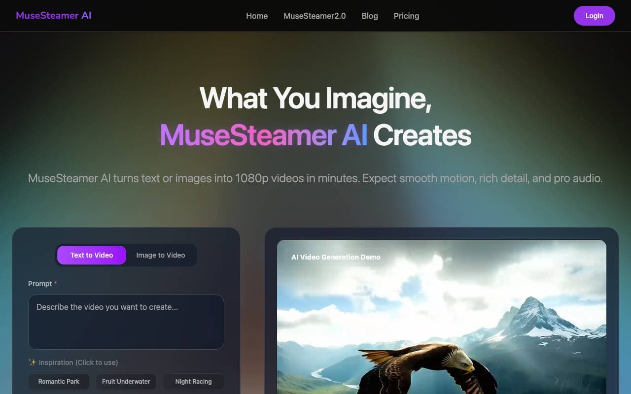 MuseSteamer AI interface preview