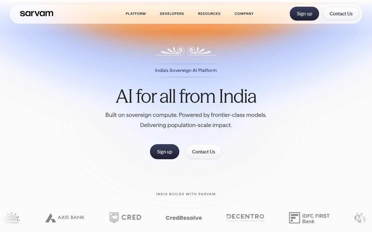 Sarvam AI interface preview