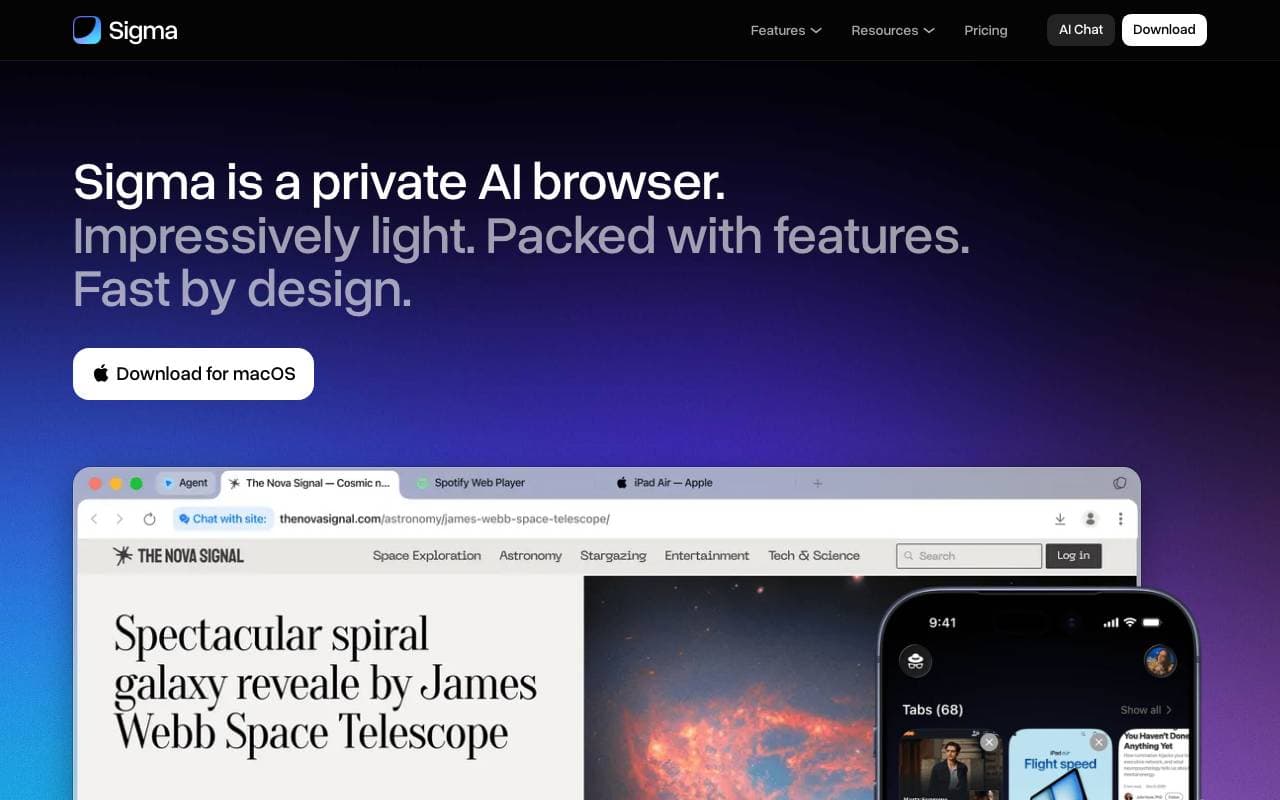 Sigma AI Browser interface preview
